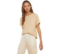 Trendyol Maglietta da Donna Basic a Girocollo Oversize, Beige, XS