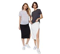 Trendyol T-Shirt Donna Basic Slim Standard Girocollo Tessuto Camicia, Antracite/Multicolore