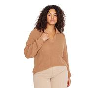 Trendyol Maglione da Donna a Maniche Lunghe dritte rilassate, Taglie Forti Felpa, Marrone Chiaro, 3XL Plus