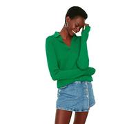 Trendyol Maglione di Maglia del Collo di Polo di Base delle Donne, Verde, S