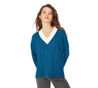 Trendyol Maglione Oversize Colorblock con Scollo a V Maglia di Tuta, Olio, L Donna