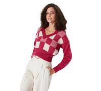 Trendyol Maglione Regolare Scozzese con Scollo a V Maglia di Tuta, Fucsia, M Donna