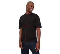 Trendyol Men's Black - Maglietta da Uomo, vestibilità Rilassata, 100% Cotone, Colletto Rotondo a Contrasto, Karyoca, Taglia S