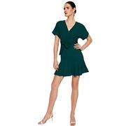 Trendyol Mini Abito in Tessuto vestibilità Regolare con Orlo a Volant Vestito, Verde, 72 Donna