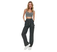 Trendyol Mobile detaillierte Hohe Taille 90er Jahre breite Beinjeans, Jeans da Donna, Anthracite, 36
