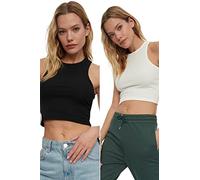Trendyol Nero e Bianco Faust Super Crop Athlet Lavorato a Maglia T-Shirt, Donna