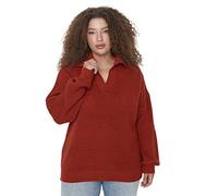 Trendyol Polo Collo Pianura Regolare Plus Size Maglione Maglia di Tuta, Piastrelle Rosse, XXL Donna