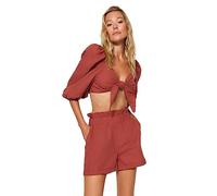 Trendyol Set di Due Pezzi in Tessuto Tinta Unita da Donna Camicia, Cannella, 68