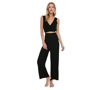 Trendyol Set di Due Pezzi in Tessuto Tinta Unita da Donna Camicia, Nero, 70
