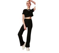 Trendyol Set in Due Pezzi in Maglia Tinta Unita da Donna Camicia, Nero, XS