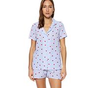 Trendyol Set Pigiama Camicia Corta con Bottoni Geometrici da Donna, Blu, 68 (Pacco da 2)