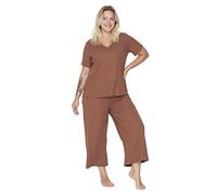 Trendyol Set Pigiama da Donna in Maglia Tinta Unita Taglie Forti, Marrone, XXL Piu (Pacco da 2)