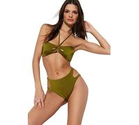 Trendyol Slip Bikini a Vita Alta da Donna Costumi da Bagno, Cachi, 0