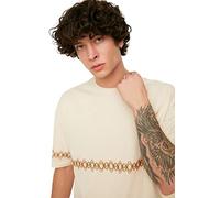 Trendyol Steinmann, Maglietta a Maniche Corte, con Colletto Rotondo T-Shirt, Beige, S Uomo