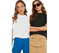 Trendyol White And Black Steep Collar-Maglietta a Maniche Corte, 2 Confezioni T-Shirt, Bianco, XL Donna