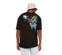 Trendyol T-Shirt da Uomo a Maniche Corte con Stampa Rilassata Nera, Nero, S