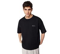 Trendyol T-Shirt da Uomo Oversize Basic Girocollo in Tessuto Camicia, Nero, S
