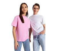 Trendyol T-Shirt Girocollo Standard da Donna Camicia, Bianco/Rosa