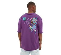 Trendyol T-Shirt Girocollo Standard Oversize Uomo Giovane Camicia, Viola, S