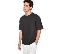 Trendyol T-Shirt in Maglia Girocollo Basic Rilassata Camicia, Antracite, XL Uomo