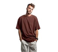 Trendyol T-Shirt Uomo Basic Oversize Standard Girocollo Tessuto Camicia, Marrone, S