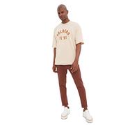 Trendyol T-Shirt Uomo Oversize Basic Girocollo, Beige, M