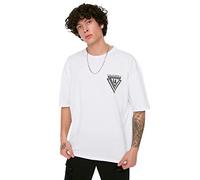 Trendyol White Male-Maglietta a Maniche Corte Oversize Ba T-Shirt, Bianco, S Uomo