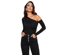 Trendyol Woman Fitted Asymmetric Asymmetrical Collar Knit Bodysuit Camicia, Nero, L Donna