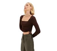 Trendyol Woman Fitted Bodycon Square Collar Knit Blouse, Camicia Donna, Brown, S