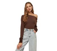 Trendyol Woman Fitted off-Shoulder Asymmetrical Collar Knit Blouse, Camicia Donna, Brown, M