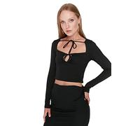 Trendyol Woman Fitted Standard Square Collar Knitwear Blouse Camicia, Black, 34 Donna