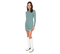 Trendyol Woman Mini Bodycon Standing Collar Knit Dress Vestito, Khaki, XS Donna