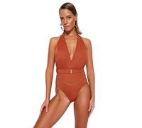 Trendyol Woman Plain Knit Swimsuit Costumi da Bagno, Cannella, 46 Donna