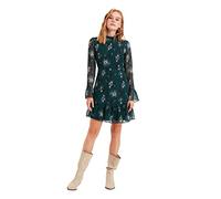 Trendyol Woman Regular Ruffle Hem Standing Collar Woven Dress Vestito, Verde, 74 Donna