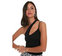 Trendyol Women Basic Asymmetrical Collar Knit Blouse Camicetta in Maglia con Collo Asimmetrico di Base da Donna Slim Fit, Black, M
