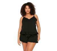 Trendyol Women Plain Knit Camisole-Shorts Plus Size Pajamas Set Pigiama, Black, 3XL (Pacco da 2) Donna