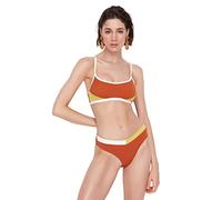 Trendyol Women Regular Fit Bralette Woven Bikini Top Nuoto, Marrone, 44 Donna