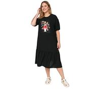 Trendyol Women Ruffle Hem Relaxed Fit Woven Plus Size Dress Donna Midi Orlo con Volant vestibilità Rilassata Abito Taglie Forti, Black, 50