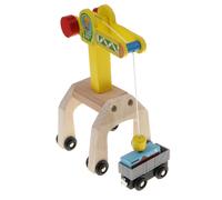 Treni In Legno Set Ferroviario Accessori Compatibili Gru Mobile + Carro Merci