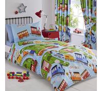 Treni & Tracce Set Copripiumino Singolo Cameretta Bambini Blu Letto 2 in 1