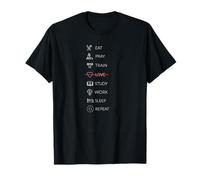 Trenino con Scritta Eat Pray, Love, Studio, Lavoro, Sonno, Ripetizione, Design Divertente Maglietta