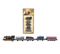 Trenino con vagoni, 5 pz, metallo/plastica, 8 cm, a retrocarica