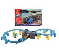 Trenino Giocattolo per Bambini - Locomotiva a Batteria con Effetti Sonori Reali, Vagoni, Binari, Ponte e Alberi - Ferrovia Elettrica Super Express