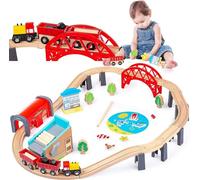 Trenino in Legno per Bambini - Set Ferrovia 48 Pezzi con Ponte, Tunnel e Segheria - Pista 213 cm Compatibile - Gioco Educativo 3+ - Kinderplay Green Series GS6151