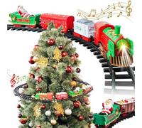 Trenino Natalizio con Supporto Installazione per Centro Albero di Natale Treno Elettrico 3 Vagoni con Luci Natalizie Diametro Pista 89 cm