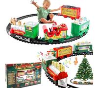 Trenino Natalizio Elettrico per Bambini, Treno con 4 Vagoni e Slitta Babbo Natale, Giocattolo Decorazione Albero di Natale, Pista Circolare 168 cm, Bambini