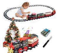 Trenio Elettrico per Bambini 3 Carrozze 24 Pista Classico Locomotiva a Vapore Fumo Luci e Suoni kit Binari Giocattoli Regalo per Bambini