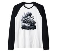 Treno a Vapore Che ruggisce nella Notte Maglia con Maniche Raglan