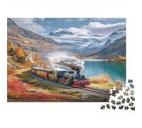 Treno a vapore d'epoca attraverso uno splendido lago di valle|| Puzzle Divertenti Per Tutta La Famiglia 1000pcs (75x50cm) Adulti