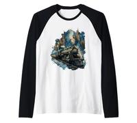 Treno a Vapore Fantasy Castle Magic Vintage Viaggi Maglia con Maniche Raglan